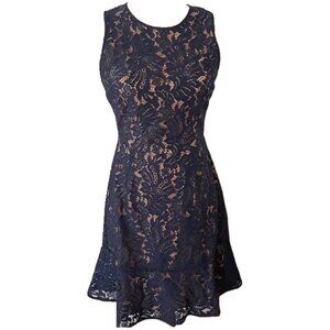 Banana Republic Women's Navy Lace Overlay Fluted Dress